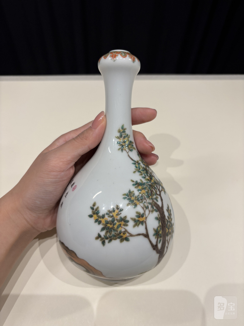 民国 珐琅彩折桂图诗文蒜头瓶 - 图6